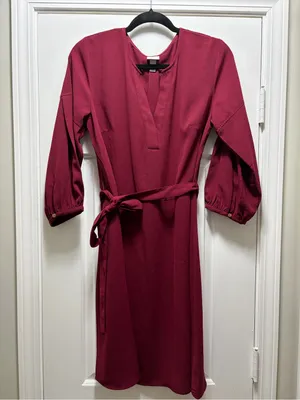 a new day Burgundy Tie-Waist V-Neck Midi Dress thumbnail 1