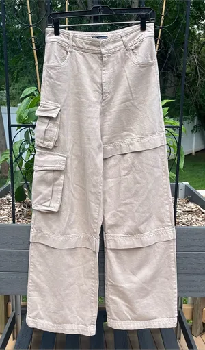 Zara Women’s Beige Denim High Rise Wide Leg Cargo Pants Sz XS Utility Gorpcore thumbnail 1