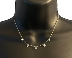 Dainty silver tone princess cut crystal dangle necklace thumbnail 1