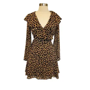 Free People Frenchie Leopard Print Georgette Mini Wrap Dress Boho Ruffle XS thumbnail 5