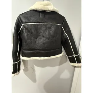 Boohoo Women's‎ Teddy Trim Faux Leather Aviator Jacket - Black - US Size 4 NWT thumbnail 5