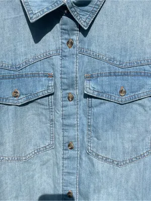 Sofia by Sofia Vergara Oversized BF Shirt Women XS Button Down Med Wash Western thumbnail 9