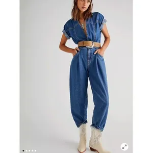 We The Free People Marla Trouser Coveralls Denim Jumpsuit M Utility Western Blue thumbnail 2