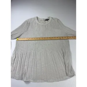 Adrianna Papell Polka‎ Dot Blouse Long Sleeve Pleated Top Womens Size M thumbnail 3
