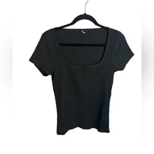 Old Navy Black Short Sleeve Square Neck Crepe Tee thumbnail 2