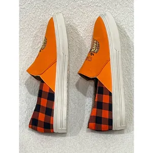 Orange Pumpkin “It’s Fall Y’all” Buffalo Plaid Canvas Slip On Sneakers Size 9.5 thumbnail 4