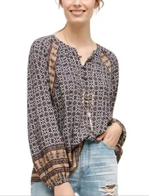 Anthropologie 11 1 Tylho Aubina Peasant Blouse Relaxed Fit Boho Black Medium thumbnail 1