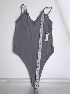 Forever 21 Light Gray Ribbed Lace-Trim Bodysuit thumbnail 3