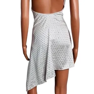 NWT We Wore What Asymmetrical Crystal Halter Tie One Shoulder Mini Dress 0 White thumbnail 11