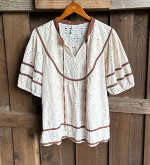 Falechay Ivory Pirate REN Faire Eyelet Peasant Sleeve Blouse thumbnail 1