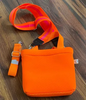 Quilted Koala Perforated Mini Scuba Crossbody Tote Bag Neon Orange With Straps thumbnail 1