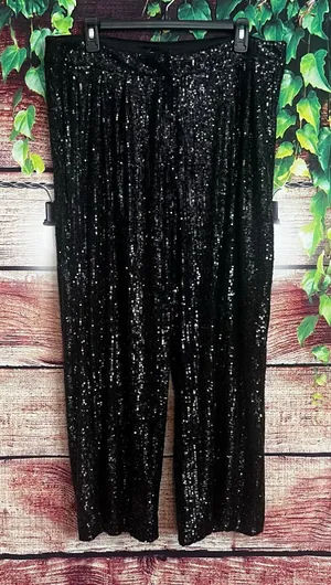 Express Sequin Wide Leg Pants Large XL Black New Years Fancy Dressy Formal Ankle thumbnail 1