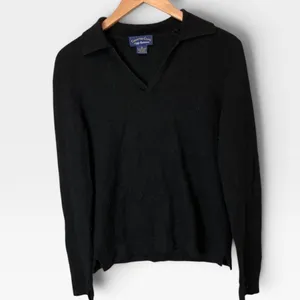Charter Club Black 100% Cashmere 2-Ply Polo V-Neck Sweater Womens Medium thumbnail 2