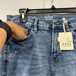 NWT a.n.a size 10p high rise straight Blue denim Jeans Distressed raw hem thumbnail 2
