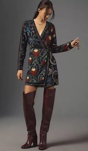 NWOT Farm Rio x Anthropologie Mixed Arabesque Scarves Wrap Mini Dress Size M thumbnail 1