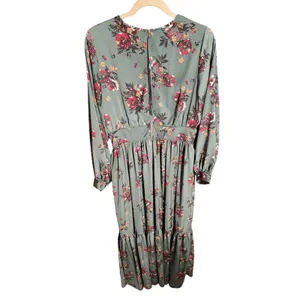 Saltwater Luxe Maxi Dress Women L Green Floral Long Sleeve Empire Waist Boho L L thumbnail 8