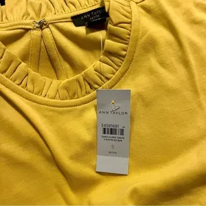 Ann Taylor Ruffle Neck Elbow Sleeve Top Yellow Size SP thumbnail 3