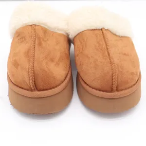Chestnut Faux Suede Platform Slippers Faux Fur Lined Mule Clogs Women Size 9 thumbnail 4