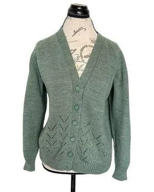 Green Women’s Cardigan Sweater Size Large Button Chunky Knit Grandmacore Spring thumbnail 1