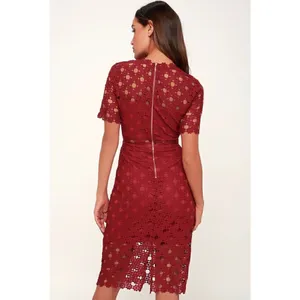 Lulus Burgundy Crochet Laced Bodycon Midi Dress Size S/ Party/ Cocktail/Formal thumbnail 3