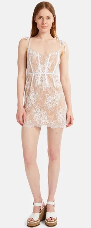 For Love & Lemons XS Cheyenne Lace Mini Dress Ivory Coquette Fairy‎ Schoolgirl thumbnail 1