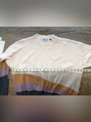 Prana Striped Crewneck Sweater in Cream, Tan & Navy size large thumbnail 4