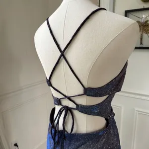 Vintage 90s Blondie Nites Caged Back Cosmic Sparkle BodyCon Cocktail HoCo Dress thumbnail 11