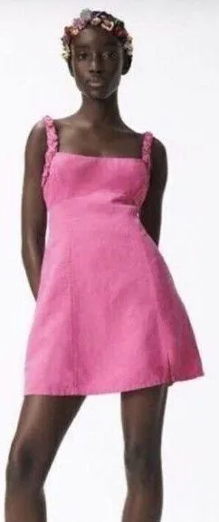 Zara Pink Linen Blend Mini Dress NEW Size Medium thumbnail 1