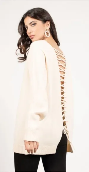 Tobi Shallow Waters Lace Up Cream Sweater size‎ small thumbnail 1