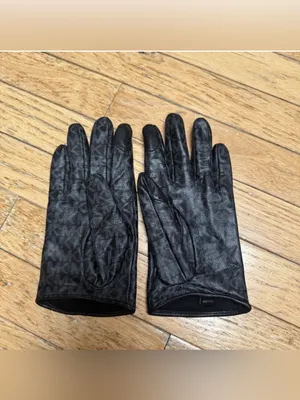 Michael Kors Women’s Black Leather Logo Print Gloves, size Large thumbnail 2