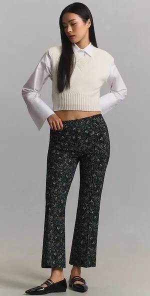 Maeve Anthropologie Margot Kick Flare Cropped Pants Swirl Print XXS High-Rise thumbnail 1