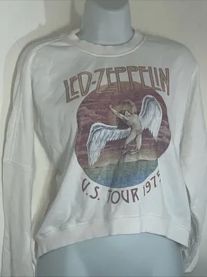 Led Zeppelin White Graphic Cropped Sweatshirt Size M thumbnail 2