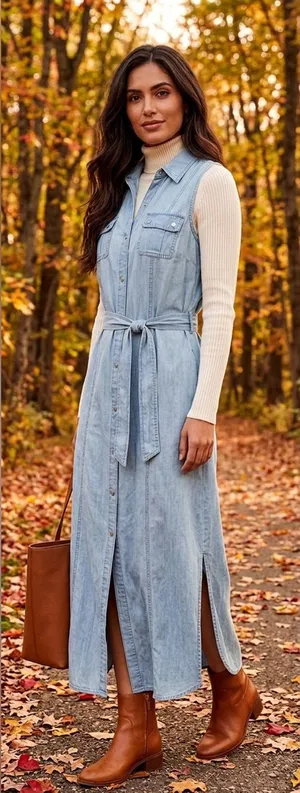 Michael Kors Light Blue Denim Maxi Shirt Dress with Tie Waist thumbnail 1