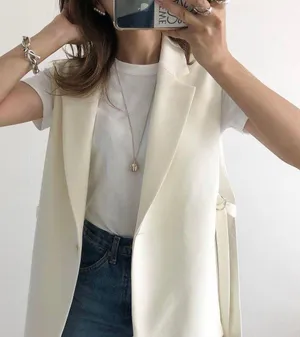 Zara blazer vest coat cream waistcoat with vents thumbnail 1