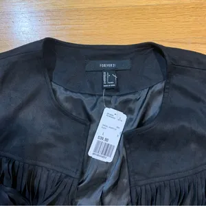 Forever 21 Boho Western Wear Hippie Fringe Cropped Jacket Black Women's Large thumbnail 5