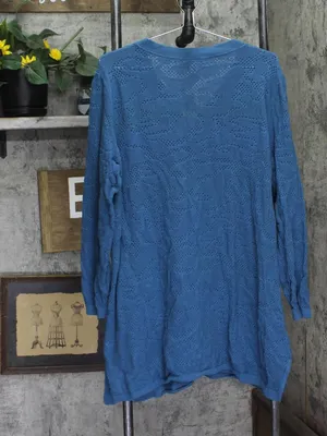 Logo By Lori Goldstein Button Front Cotton Cardigan Sweater Blue Slate 1X thumbnail 2