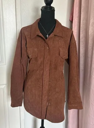 Brown corduroy long sleeve button up jacket Size M thumbnail 1