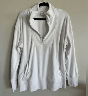 Aerie offline terry cloth quarter zip sweatshirt sz M white thumbnail 1
