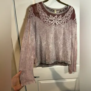 Buckle Gimmicks Collection Mauve Mesh Paisley CrissCross Long Sleeve Size Large thumbnail 3