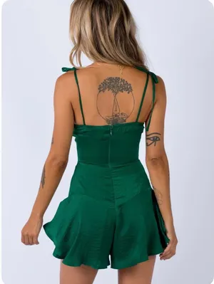Princess Polly Bowers Emerald Green Satin Romper Playsuit thumbnail 2