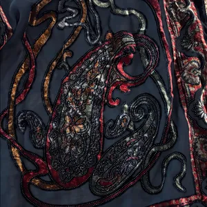 Velvet Burnout Abstract Floral Scarf in Black and Red thumbnail 2
