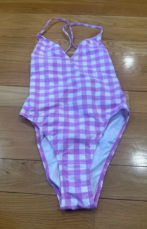 J.Crew one piece lace up back oversized Matte gingham swimsuit size 4. thumbnail 1