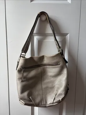 Coach Silver Metallic Pebbled Leather Brooke Duffle Hobo Bag F15064 thumbnail 3