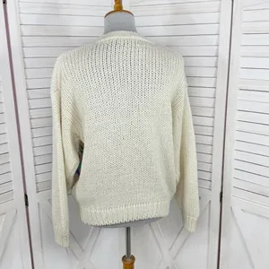 Vintage Rafferty 80s‎ 90s Floral Chunky Knit Sweater Ivory Large Crewneck thumbnail 4