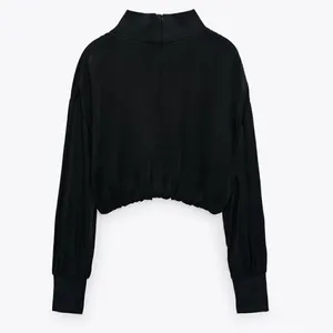 NWT Zara Black Satin Effect Long Sleeve Mock Neck Top Size XS Zipper Turtleneck thumbnail 3