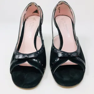 Black suede peep toe heels, made in Italy thumbnail 2