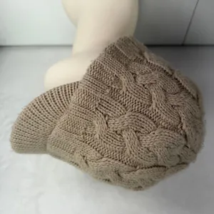 Y2K Adidas OSFM Visor Beanie Tan Cable Knit Fleece Lined Leather Logo Hat thumbnail 5