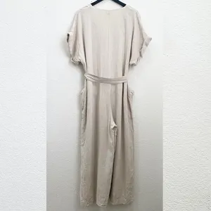 H&M Beige Linen Blend V Neck Button Front Jumpsuit Romper Size XL thumbnail 6