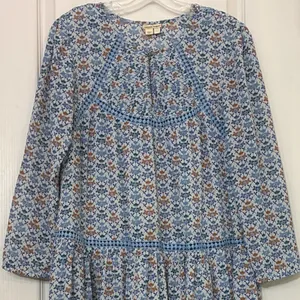 Holding Horses Anthropologie Blue Floral Babydoll‎ Mini Dress Crochet Trim - 10 thumbnail 12
