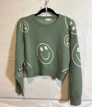 Altar’d State green smiley face cropped sweater thumbnail 1